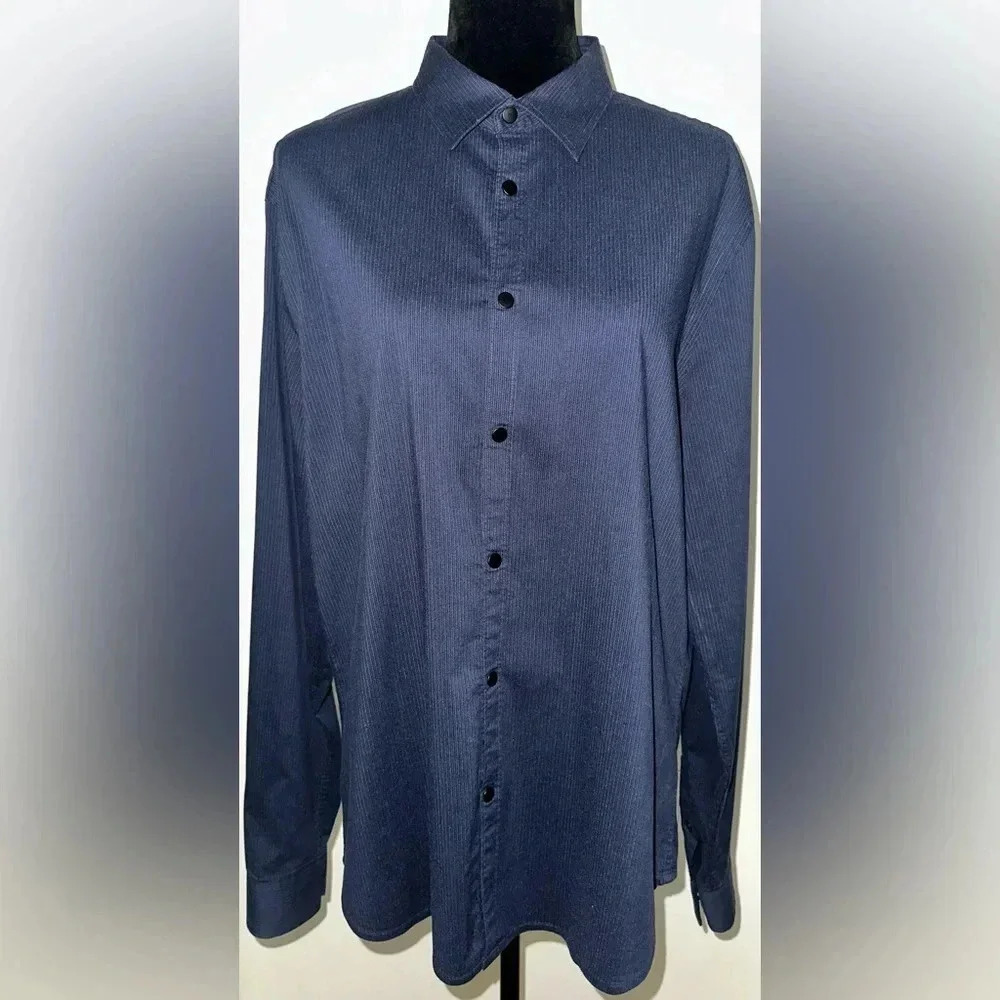 A|X Armani Exchange Slim Fit Chemise Cintree Blue Striped Long Sleeve Sz L